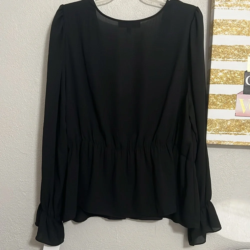 Eloquii Chiffon Tie Front Chiffon Blouse Black Size 20 NWOT - Picture 6 of 11